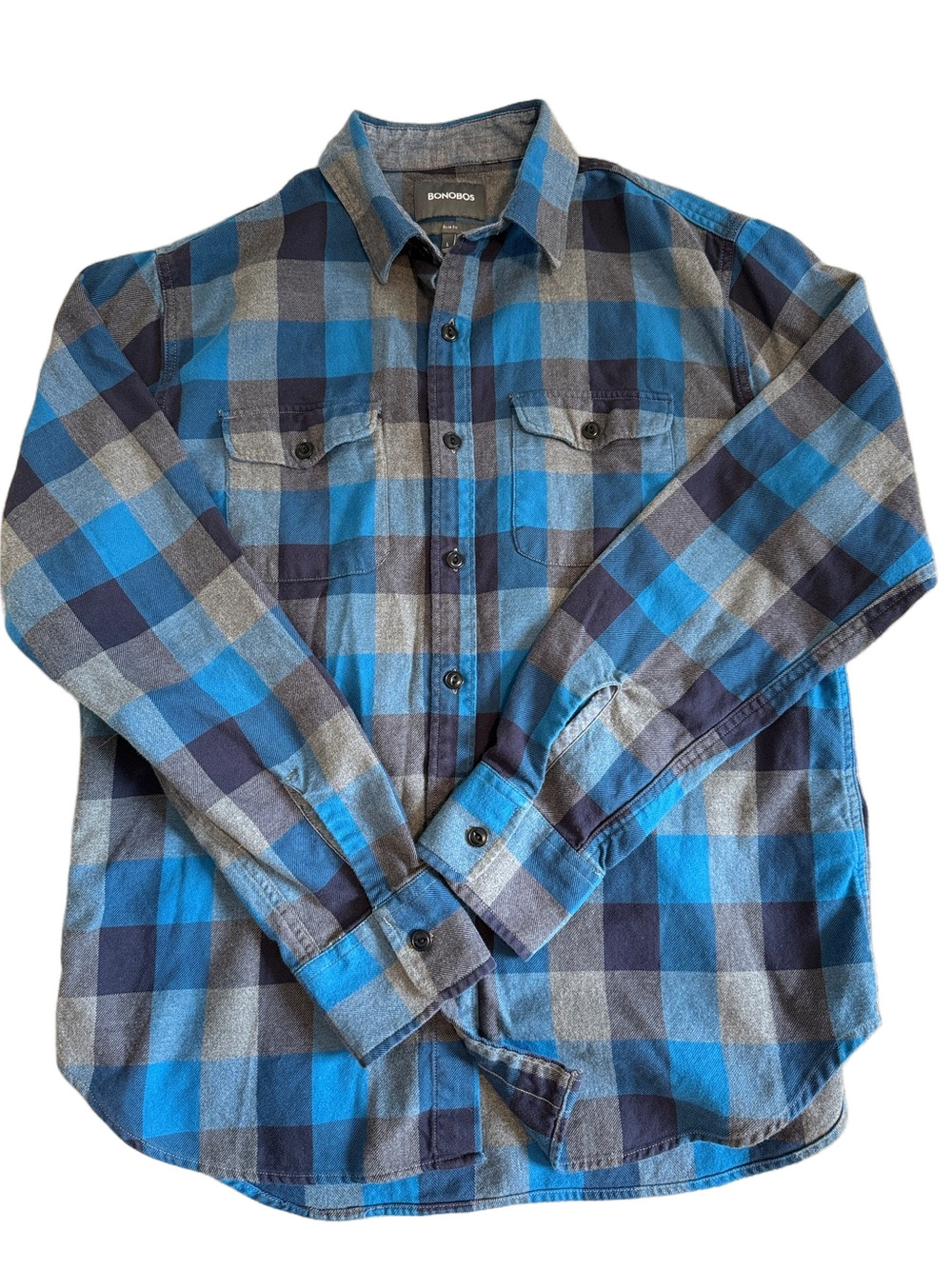 Bonobos blue plaid flannel sz L